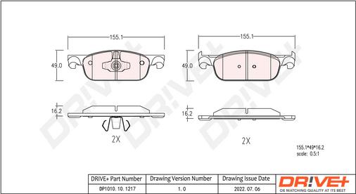 Dr!ve+ DP1010.10.1217 - Kit de plaquettes de frein, frein à disque cwaw.fr