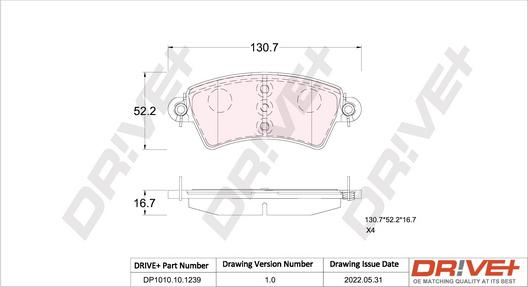 Dr!ve+ DP1010.10.1239 - Kit de plaquettes de frein, frein à disque cwaw.fr