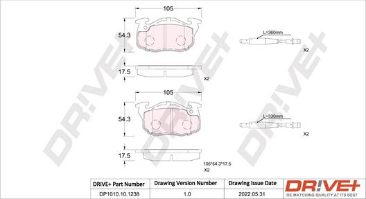 Dr!ve+ DP1010.10.1238 - Kit de plaquettes de frein, frein à disque cwaw.fr