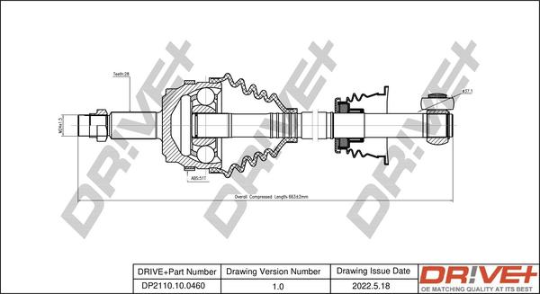 Dr!ve+ DP2110.10.0460 - Arbre de transmission cwaw.fr