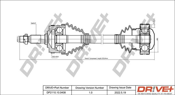 Dr!ve+ DP2110.10.0408 - Arbre de transmission cwaw.fr