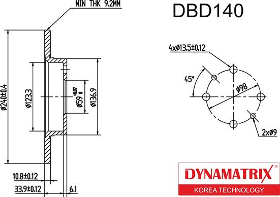 Dynamatrix DBD140 - Disque de frein cwaw.fr