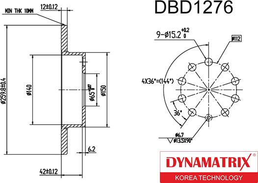 Dynamatrix DBD1276 - Disque de frein cwaw.fr