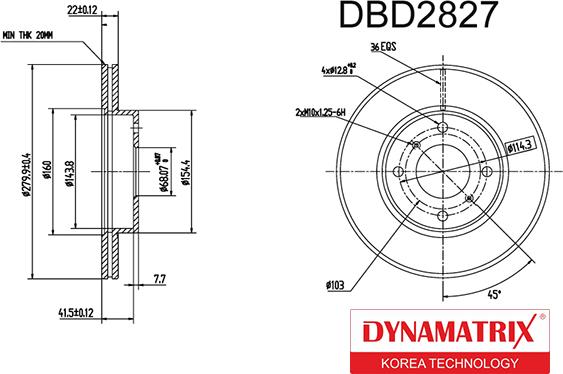 Dynamatrix DBD2827 - Disque de frein cwaw.fr