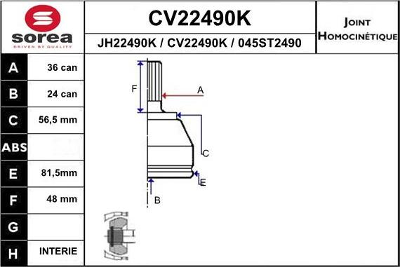 EAI CV22490K - Jeu de joints, arbre de transmission cwaw.fr