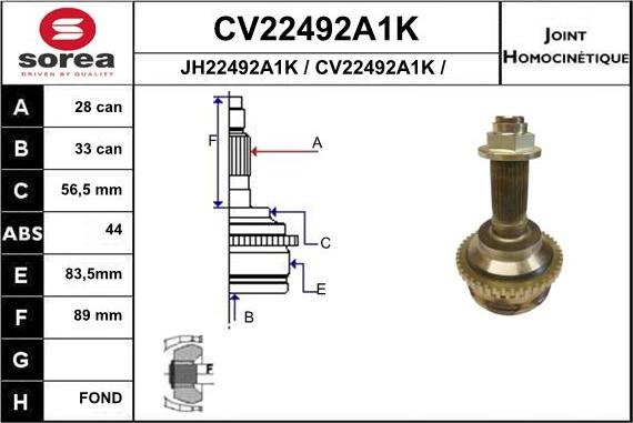 EAI CV22492A1K - Jeu de joints, arbre de transmission cwaw.fr