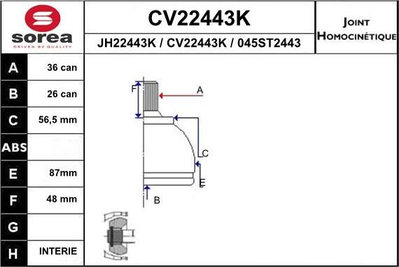 EAI CV22443K - Jeu de joints, arbre de transmission cwaw.fr