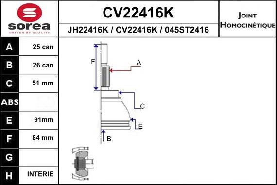 EAI CV22416K - Jeu de joints, arbre de transmission cwaw.fr