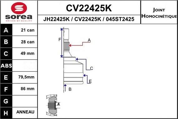 EAI CV22425K - Jeu de joints, arbre de transmission cwaw.fr