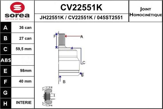 EAI CV22551K - Jeu de joints, arbre de transmission cwaw.fr