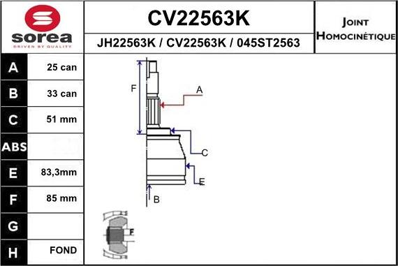 EAI CV22563K - Jeu de joints, arbre de transmission cwaw.fr