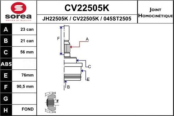 EAI CV22505K - Jeu de joints, arbre de transmission cwaw.fr