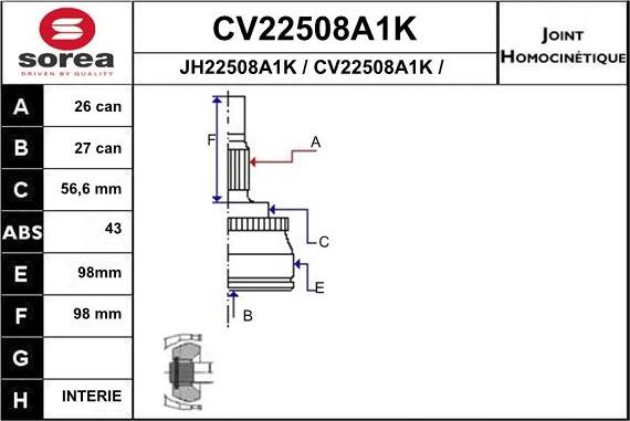 EAI CV22508A1K - Jeu de joints, arbre de transmission cwaw.fr