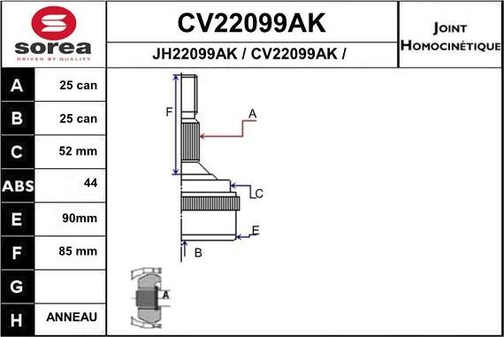 EAI CV22099AK - Jeu de joints, arbre de transmission cwaw.fr