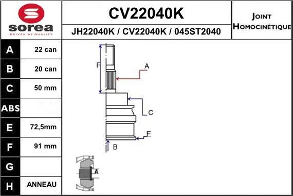 EAI CV22040K - Jeu de joints, arbre de transmission cwaw.fr