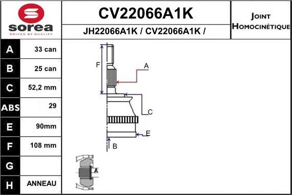 EAI CV22066A1K - Jeu de joints, arbre de transmission cwaw.fr