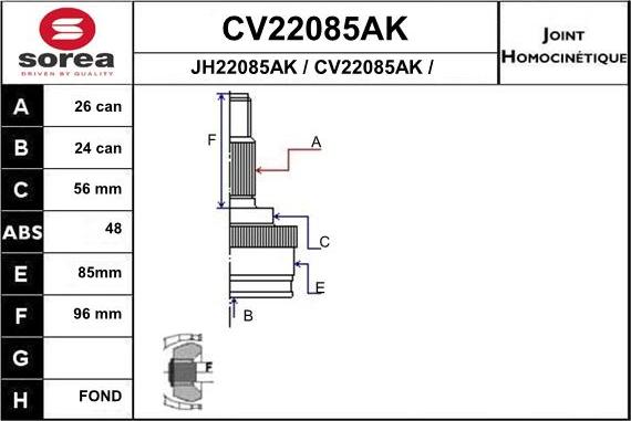 EAI CV22085AK - Jeu de joints, arbre de transmission cwaw.fr