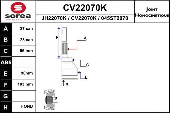 EAI CV22070K - Jeu de joints, arbre de transmission cwaw.fr