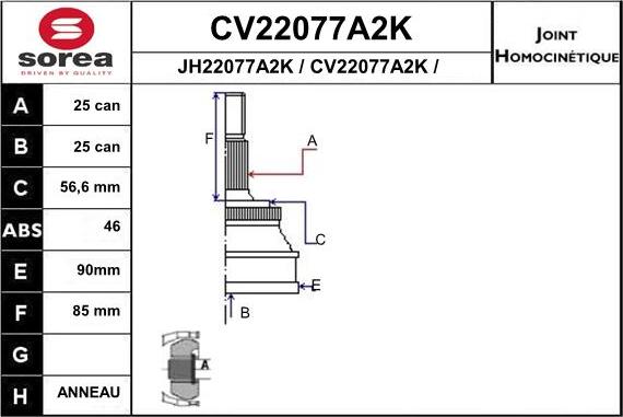 EAI CV22077A2K - Jeu de joints, arbre de transmission cwaw.fr