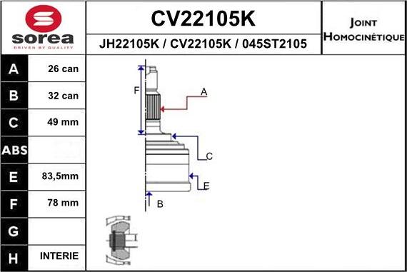 EAI CV22105K - Jeu de joints, arbre de transmission cwaw.fr