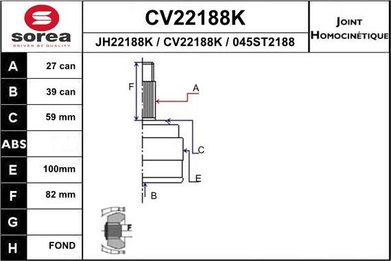 EAI CV22188K - Jeu de joints, arbre de transmission cwaw.fr