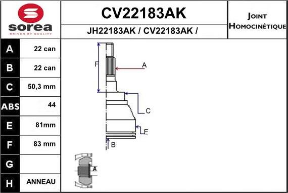 EAI CV22183AK - Jeu de joints, arbre de transmission cwaw.fr