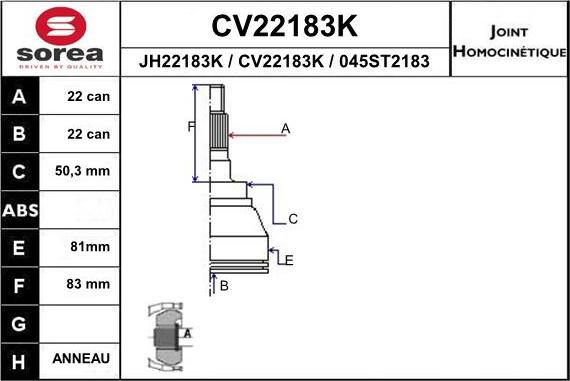 EAI CV22183K - Jeu de joints, arbre de transmission cwaw.fr