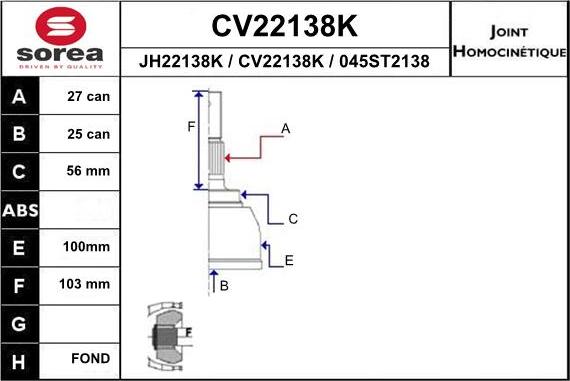 EAI CV22138K - Jeu de joints, arbre de transmission cwaw.fr