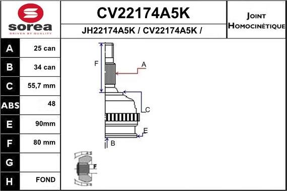 EAI CV22174A5K - Jeu de joints, arbre de transmission cwaw.fr