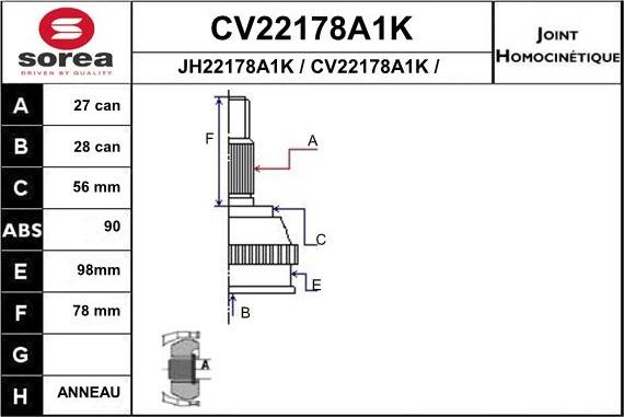 EAI CV22178A1K - Jeu de joints, arbre de transmission cwaw.fr