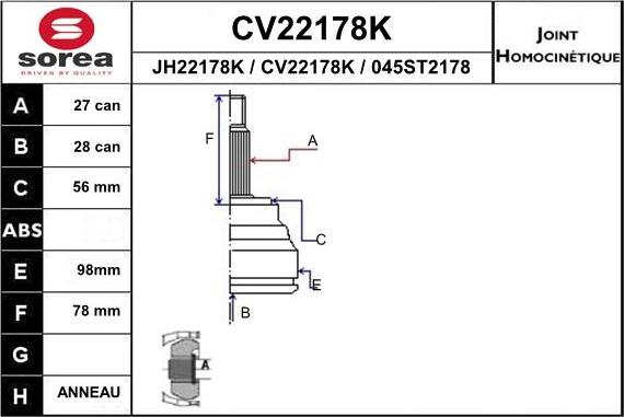 EAI CV22178K - Jeu de joints, arbre de transmission cwaw.fr