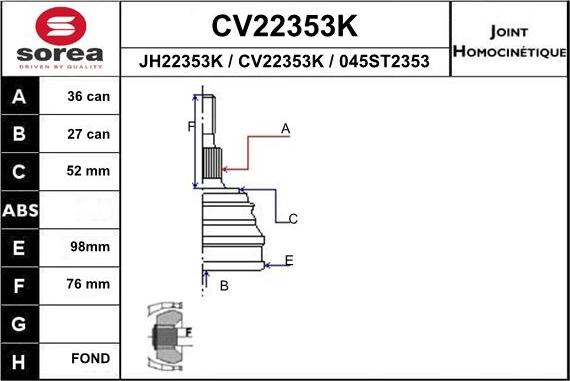 EAI CV22353K - Jeu de joints, arbre de transmission cwaw.fr