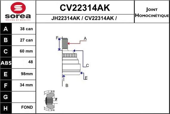 EAI CV22314AK - Jeu de joints, arbre de transmission cwaw.fr