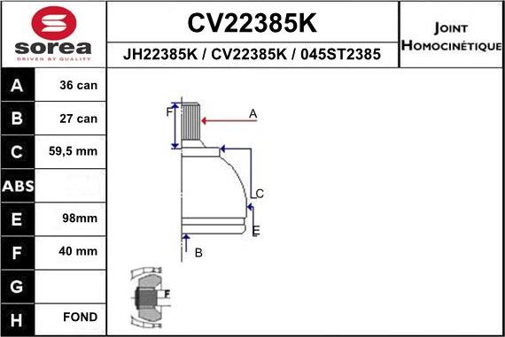 EAI CV22385K - Jeu de joints, arbre de transmission cwaw.fr