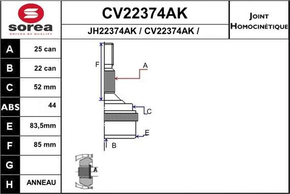 EAI CV22374AK - Jeu de joints, arbre de transmission cwaw.fr