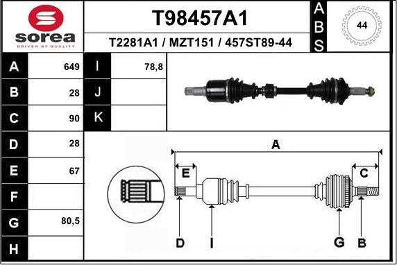 EAI T98457A1 - Arbre de transmission cwaw.fr