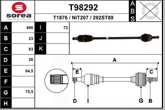 EAI T98292 - Arbre de transmission cwaw.fr