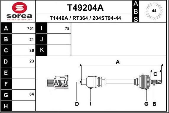 EAI T49204A - Arbre de transmission cwaw.fr