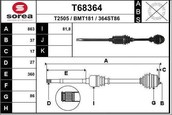 EAI T68364 - Arbre de transmission cwaw.fr