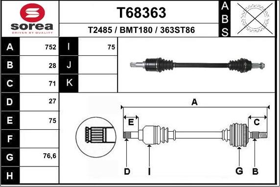 EAI T68363 - Arbre de transmission cwaw.fr