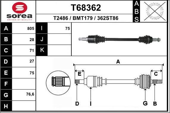 EAI T68362 - Arbre de transmission cwaw.fr