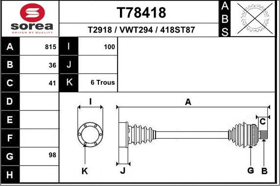 EAI T78418 - Arbre de transmission cwaw.fr