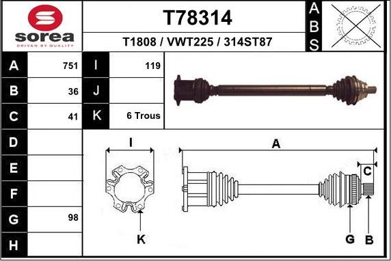 EAI T78314 - Arbre de transmission cwaw.fr