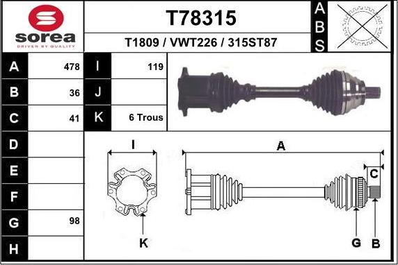 EAI T78315 - Arbre de transmission cwaw.fr