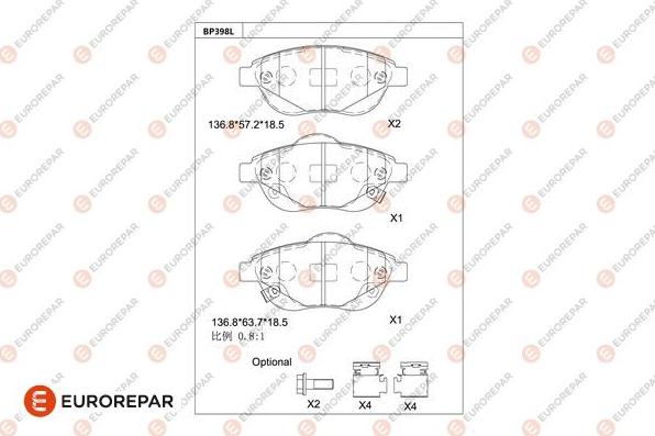 EUROREPAR 1681244580 - Kit de plaquettes de frein, frein à disque cwaw.fr