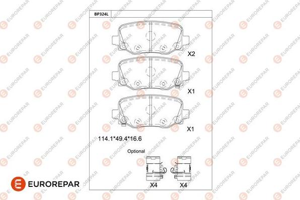 EUROREPAR 1681244180 - Kit de plaquettes de frein, frein à disque cwaw.fr