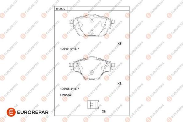 EUROREPAR 1681233580 - Kit de plaquettes de frein, frein à disque cwaw.fr