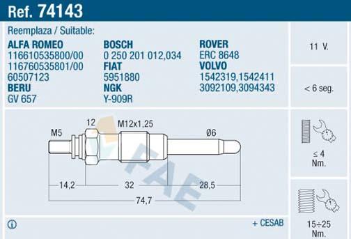 FAE 74143 - Bougie de préchauffage cwaw.fr