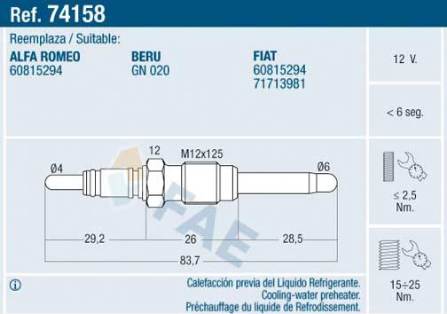 FAE 74158 - Bougie de préchauffage cwaw.fr