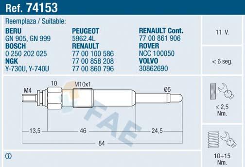 FAE 74153 - Bougie de préchauffage cwaw.fr